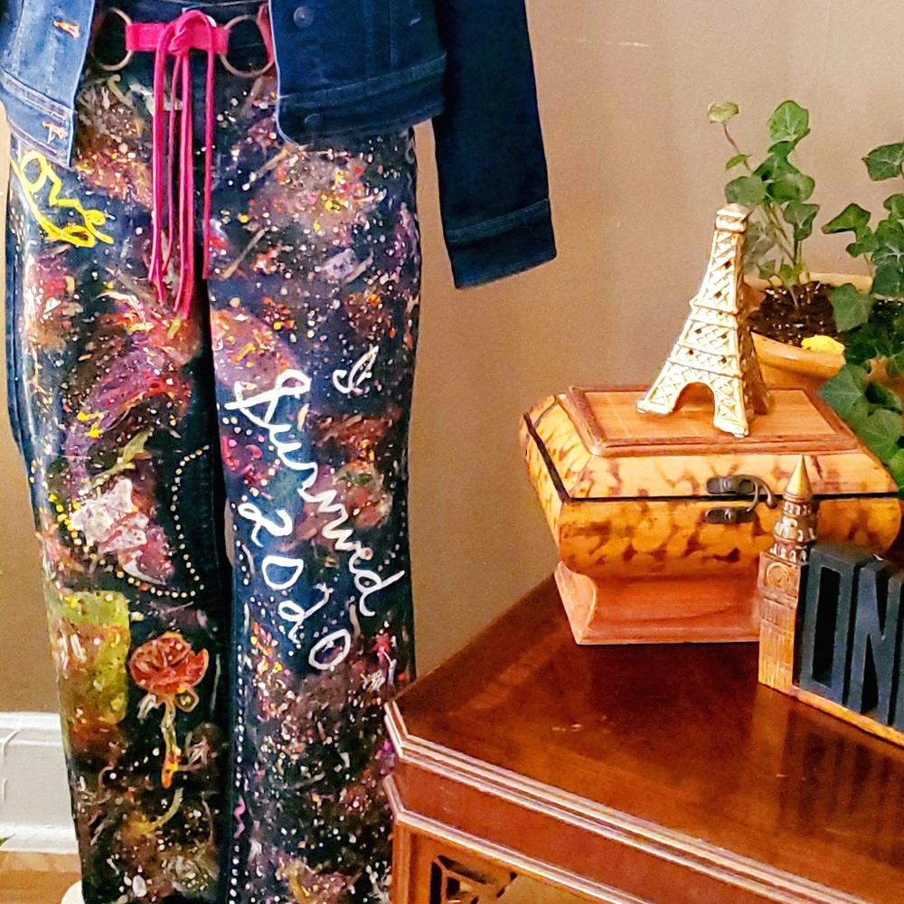 Upcycled Handcrafted Petite Bootcut Painted Jeans